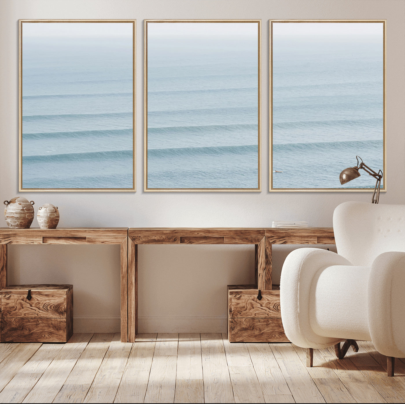 47814787-MGV-CV-36X24-Ocean Waves Wall Art Canvas Print, Framed Solo Surfer Art Picture Print, Wave Lines Perfect Minimalist Ocean Decor Artwork