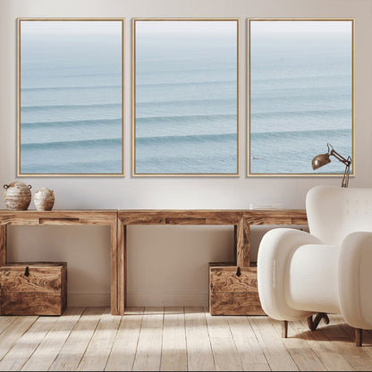 47814787-MGV-CV-36X24-Ocean Waves Wall Art Canvas Print, Framed Solo Surfer Art Picture Print, Wave Lines Perfect Minimalist Ocean Decor Artwork