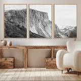 39393420-MGV-CV-36X24-El Capitan Wall Art Canvas Print, Framed Yosemite Cliff Art Picture Print, Monochrome Mountain Perfect Monochrome Sierra Decor