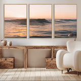 46299358-MGV-CV-36X24-Sunset Waves Wall Art Canvas Print, Framed Ocean Horizon Art Picture Print, Golden Water Perfect Golden Hour Coastal Decor Artwork