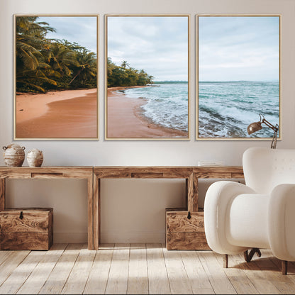 88125882-MGV-CV-36X24-Tropical Shoreline Wall Art Canvas Print, Framed Palm Trees Art Picture Print, Tropical Ocean Perfect Tropical Coastal Decor