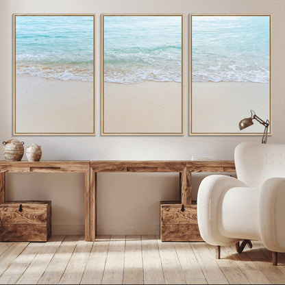 77194056-MGV-CV-36X24-Soft Shoreline Wall Art Canvas Print, Framed Gentle Waves Art Picture Print, Clear Water Perfect Minimalist Coastal Decor Artwork