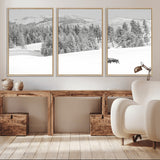 68081143-MGV-CV-36X24-Snowy Bison Wall Art Canvas Print, Framed Winter Forest Art Picture Print, Lone Bison Perfect Monochrome Winter Wild Decor Artwork