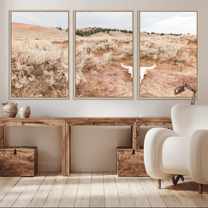 97234735-MGV-CV-36X24-Rustic Bones Wall Art Canvas Print, Framed Desert Sage Art Picture Print, Prairie Skull Perfect Minimal Rustic Decor Artwork