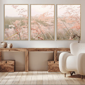 79164340-MGV-CV-36X24-Pastel Grasses Wall Art Canvas Print, Framed Soft Meadow Art Picture Print, Field in Breeze Perfect Pastel Minimal Decor Artwork