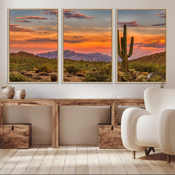 25332783-MGV-CV-36X24-Saguaro Cactus Wall Art Canvas Print, Framed Arizona Sunset Art Picture Print, Sonoran Desert Perfect Southwestern Boho Decor