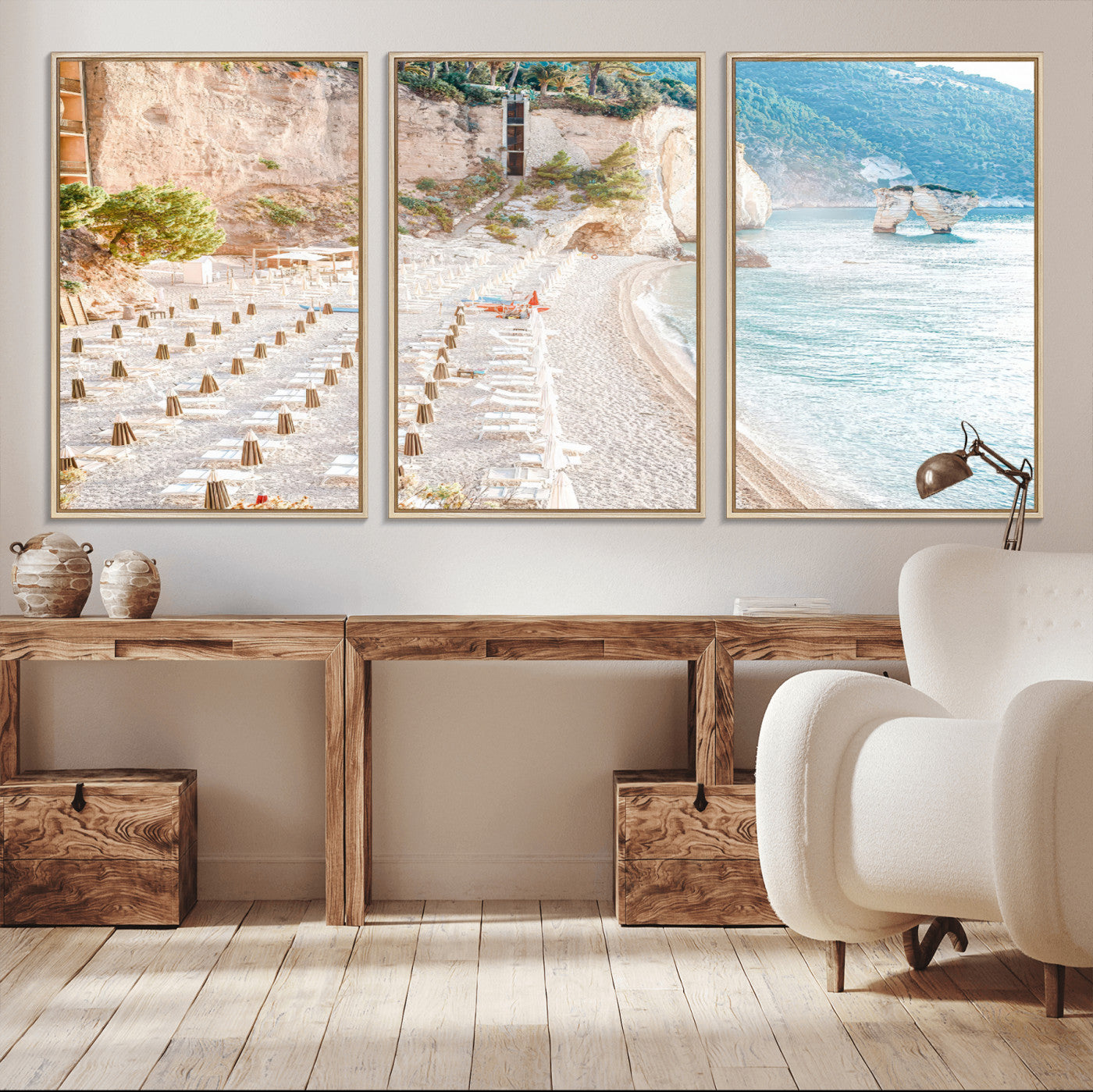 84816639-MGV-CV-36X24-Mediterranean Beach Wall Art Canvas Print, Framed Airy Coastal Art Picture Print, Summer Shore Perfect Coastal Retreat Decor