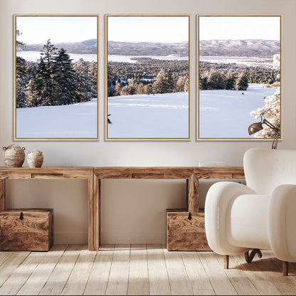 79857868-MGV-CV-36X24-Snowy Mountain Wall Art Canvas Print, Framed Ski Slope Art Picture Print, Winter Forest Perfect Modern Rustic Decor Artwork