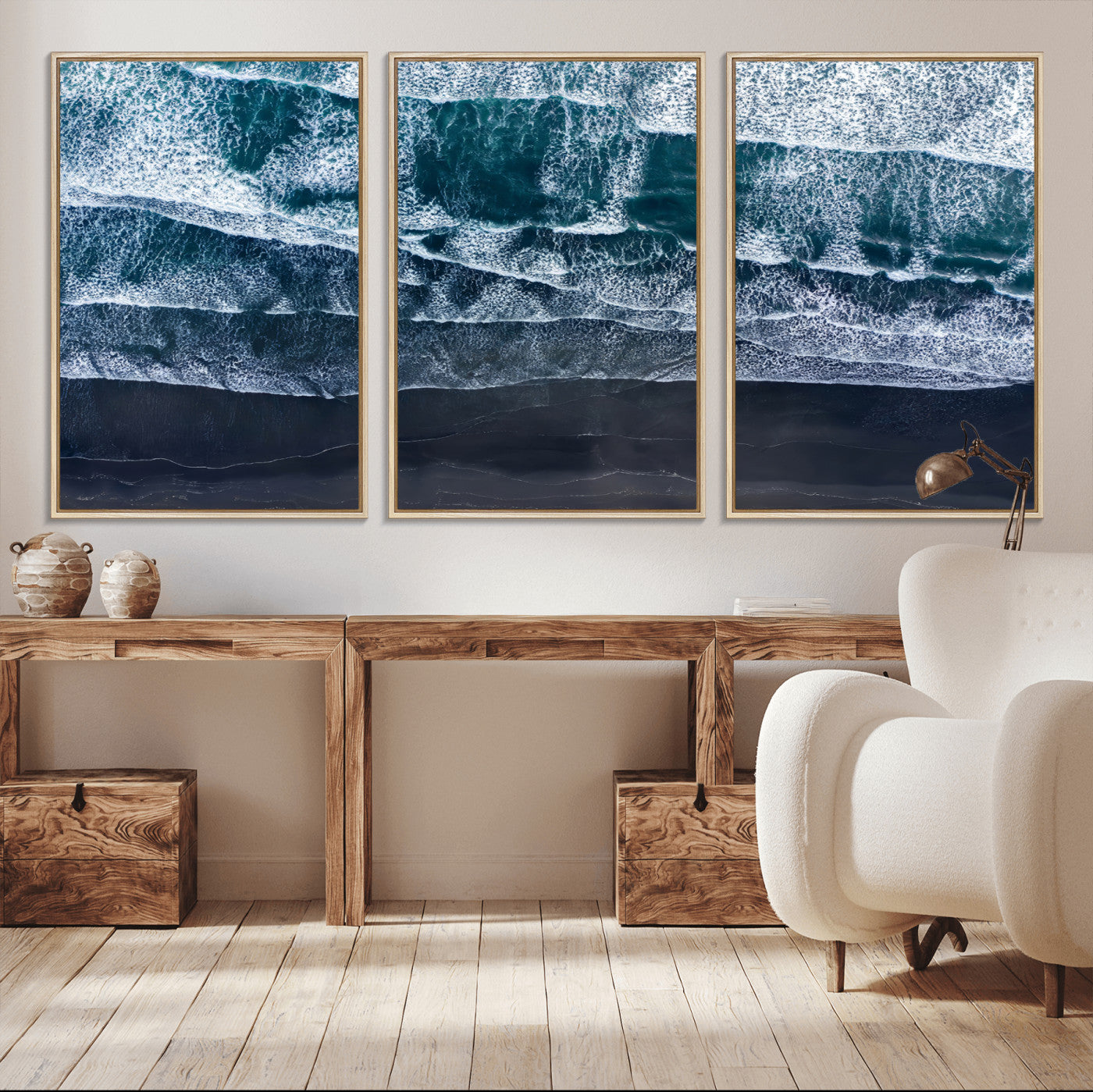 87941475-MGV-CV-36X24-Black Beach Wall Art Canvas Print, Framed Aerial Ocean Art Picture Print, Moody Coastal Perfect Modern Coastal Decor Artwork