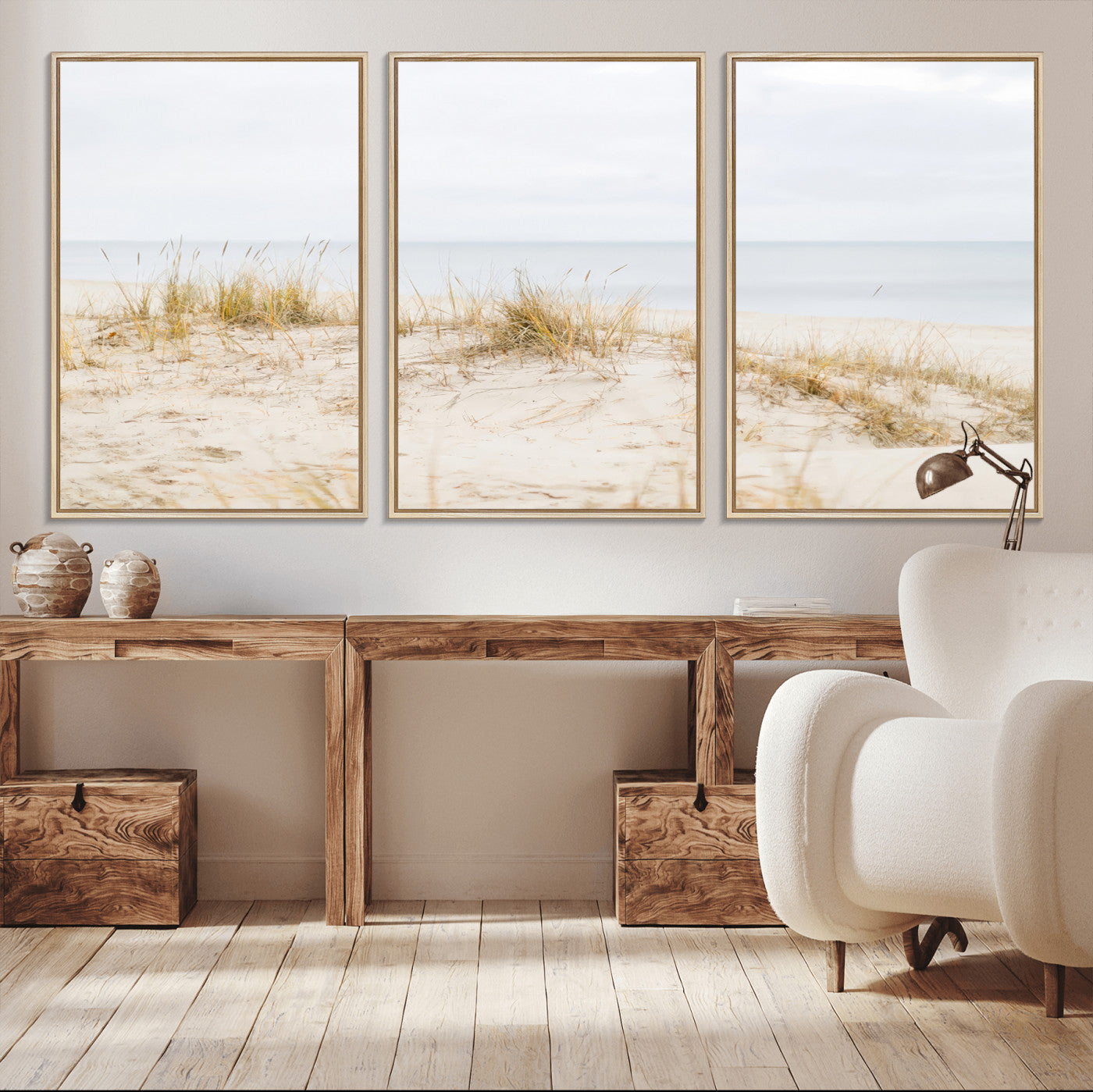 13146857-MGV-CV-36X24-Beach Dunes Wall Art Canvas Print, Framed Soft Horizon Art Picture Print, Coastal Grass Perfect Minimalist Coastal Decor Artwork
