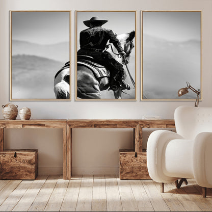 83102464-MGV-CV-36X24-Western Cowboy Wall Art Canvas Print, Framed Monochrome Horse Art Picture Print, Western Equestrian Perfect Rustic Western Decor