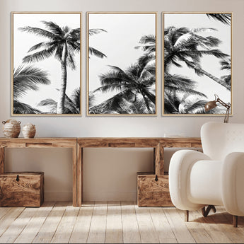 46641801-MGV-CV-36X24-Palm Tree Wall Art Canvas Print, Framed Black White Tropics Art Picture Print, Monochrome Palms Perfect Modern Tropical Minimalist