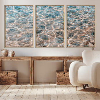 26580287-MGV-CV-36X24-Clear Water Wall Art Canvas Print, Framed Sunlit Ripples Art Picture Print, Ocean Texture Perfect Modern Coastal Decor Artwork