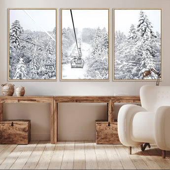 44705668-MGV-CV-36X24-Winter Forest Wall Art Canvas Print, Framed Snowy Forest Art Picture Print, Ski Lift Perfect Scandinavian Decor Artwork