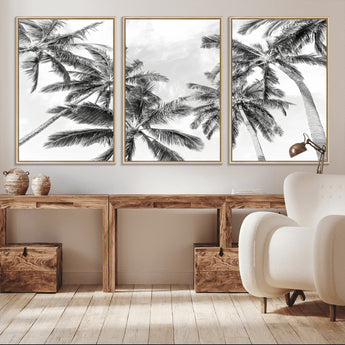 62113786-MGV-CV-36X24-Black White Palm Wall Art Canvas Print, Framed Monochrome Tropics Art Picture Print, Minimalist Beach Perfect Coastal Minimalist