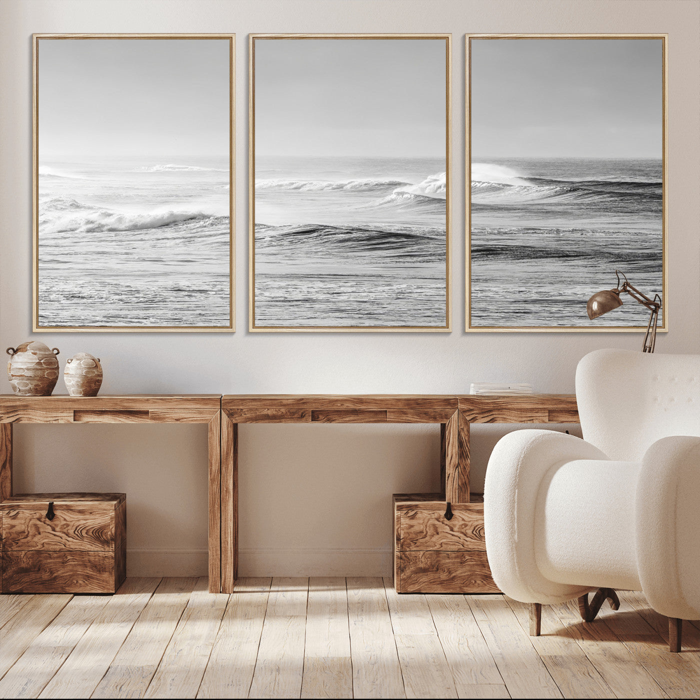 98634812-MGV-CV-36X24-Black and White Ocean Waves Wall Art – Minimalist Sea Canvas Print, Coastal Photography Decor for Living Room, Bedroom or Office