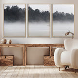 59703275-MGV-CV-36X24-Surfer in Fog Wall Art Canvas Print, Framed Foggy Beach Art Picture Print, Coastal Surf Perfect Moody Coastal Decor Artwork