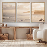57669769-MGV-CV-36X24-Misty Coastal Wall Art Canvas Print, Framed Golden Sunset Art Picture Print, Serene Shoreline Perfect Tranquil Coastal Decor