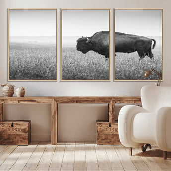 28435251-MGV-CV-36X24-Bison In Prairie Wall Art Canvas Print, Framed Rustic Wildlife Art Picture Print, Wild Buffalo Perfect Rustic Western Decor