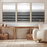 47305203-MGV-CV-36X24-Monochrome Ocean Wall Art Canvas Print, Framed Moody Ocean Art Picture Print, Calm Ocean Perfect Minimalist Coastal Decor Artwork