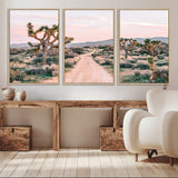 12540952-MGV-FC-60X30-3P_Natural-Joshua Tree Park Wall Art Canvas Print, Framed Desert Road Art Picture Print, Sunset Drive Perfect Southwestern Boho Decor Artwork