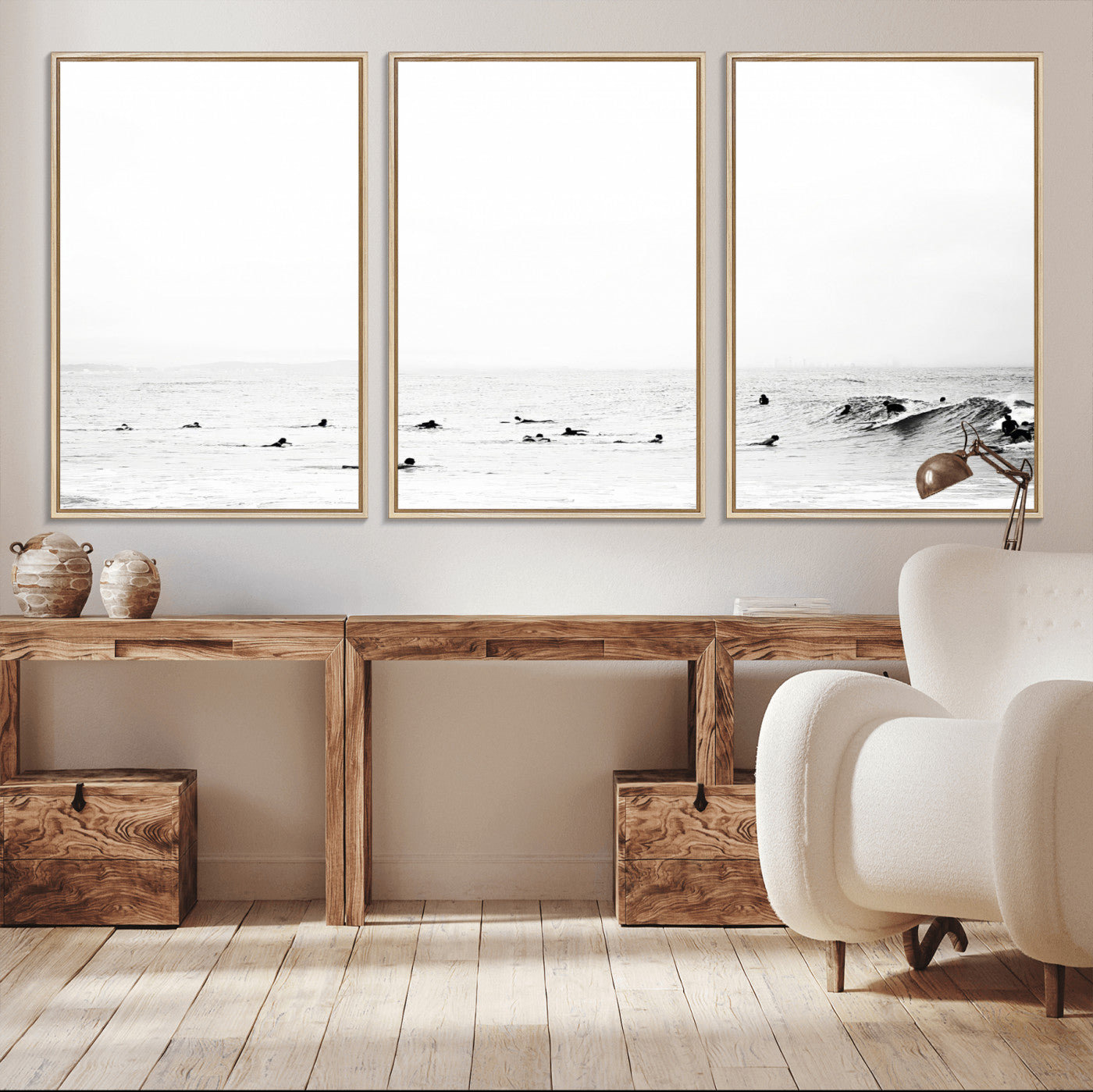 38441169-MGV-CV-36X24-Monochrome Swimming Wall Art Canvas Print, Framed Ocean Horizon Art Picture Print, Moody Coastal Perfect Minimalist Coastal Decor