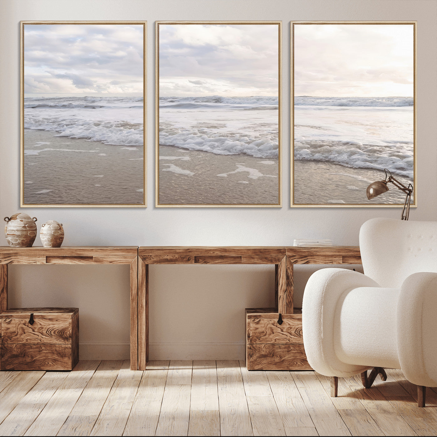 70596264-MGV-CV-36X24-Ocean Waves Wall Art Canvas Print, Framed Coastal Shoreline Art Picture Print, Sea Foam Perfect Coastal Minimalist Decor Artwork