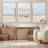 68327283-MGV-CV-36X24-Beach Swing Wall Art Canvas Print, Framed Quiet Beach Art Picture Print, Calm Shoreline Perfect Bohemian Coastal Decor Artwork