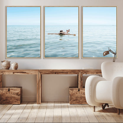 32624554-MGV-CV-36X24-Swimming Relaxation Wall Art Canvas Print, Framed Peaceful Water Art Picture Print, Clear Sea Perfect Minimalist Aquatic Decor