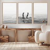 26667396-MGV-CV-36X24-Black White Ocean Wall Art Canvas Print, Framed Monochrome Water Art Picture Print, Diving into Water Perfect Minimalist Aquatic