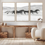 69934913-MGV-CV-36X24-Wild Horses Running Wall Art Canvas Print, Framed Black White Mustangs Art Picture Print, Rustic Western Perfect Rustic Western