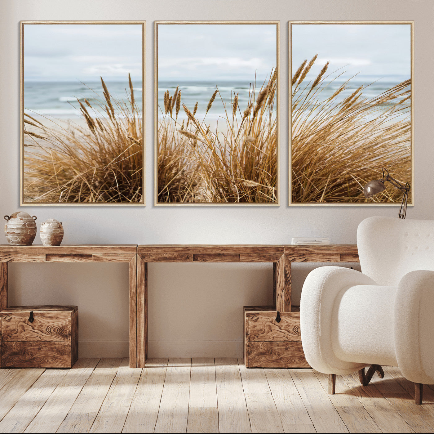 14270839-MGV-CV-36X24-Beach Grass Wall Art Canvas Print, Framed Coastal Dunes Art Picture Print, Dune Grass Perfect Coastal Minimalist Decor Artwork