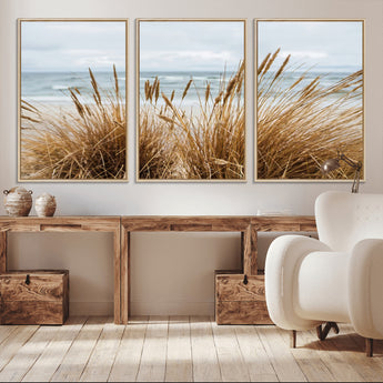14270839-MGV-CV-36X24-Beach Grass Wall Art Canvas Print, Framed Coastal Dunes Art Picture Print, Dune Grass Perfect Coastal Minimalist Decor Artwork