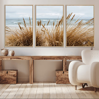 14270839-MGV-CV-36X24-Beach Grass Wall Art Canvas Print, Framed Coastal Dunes Art Picture Print, Dune Grass Perfect Coastal Minimalist Decor Artwork