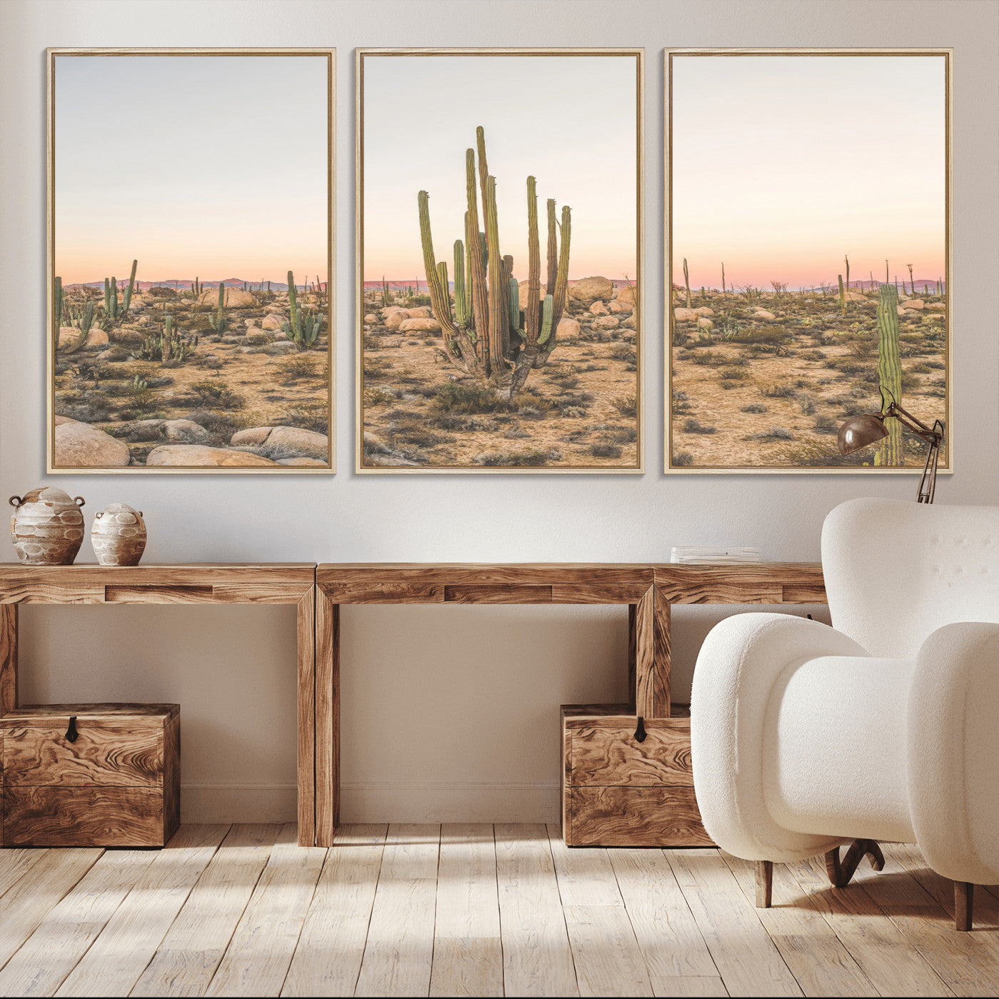 76234974-MGV-CV-36X24-Desert Cactus Wall Art Canvas Print, Framed Baja Desert Art Picture Print, Pastel Desert Perfect Southwestern Boho Decor Artwork