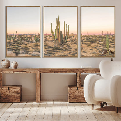 76234974-MGV-CV-36X24-Desert Cactus Wall Art Canvas Print, Framed Baja Desert Art Picture Print, Pastel Desert Perfect Southwestern Boho Decor Artwork