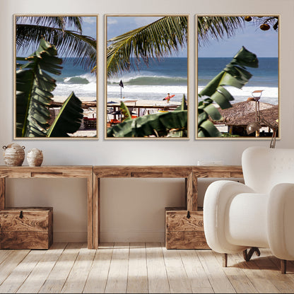 34722557-MGV-CV-36X24-Tropical Shoreline Wall Art Canvas Print, Framed Surfer Beach Art Picture Print, Coastal Surf Perfect Tropical Coastal Decor