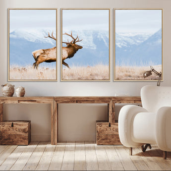 96024025-MGV-CV-36X24-Elk Photography Wall Art Canvas Print, Framed Mountain Wildlife Art Picture Print, Rustic Lodge Decor Perfect Rustic Lodge Decor