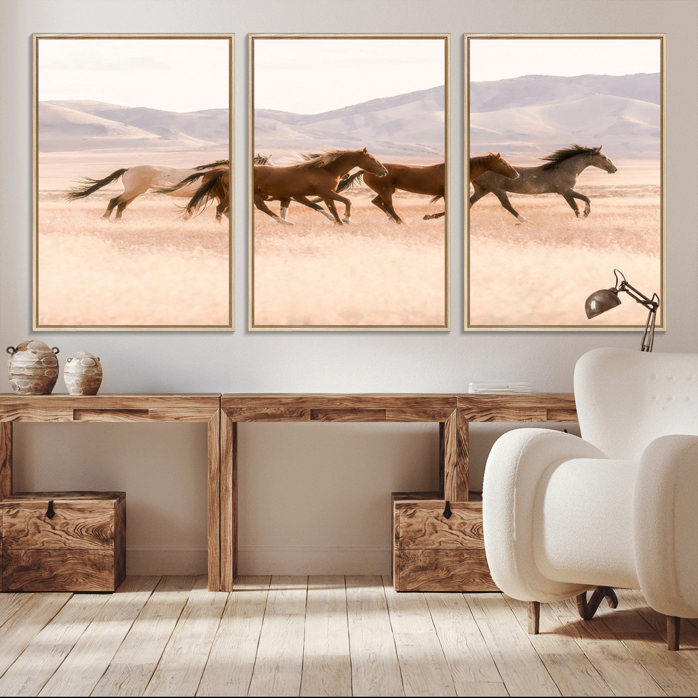83644685-MGV-CV-36X24-Wild Horse Art Wall Art Canvas Print, Framed Rustic Western Art Picture Print, Desert Horse Scene Perfect Rustic Western Decor