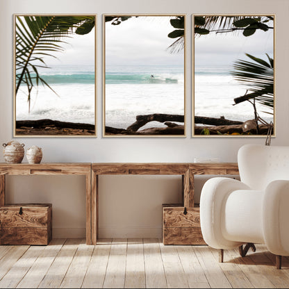 50382104-MGV-CV-36X24-Tropical Surf Wall Art Canvas Print, Framed Palm Tree View Art Picture Print, Beach House Art Perfect Boho Coastal Decor Artwork