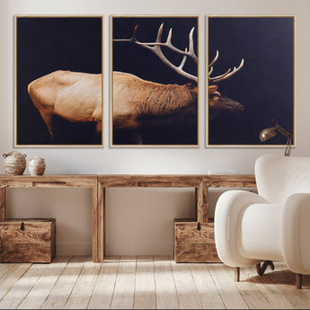 91871131-MGV-CV-36X24-Rustic Elk Art Wall Art Canvas Print, Framed Moody Wildlife Decor Art Picture Print, Western Animal Print Perfect Western Lodge