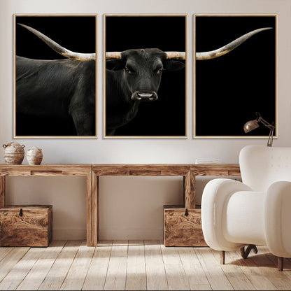 99448328-MGV-CV-36X24-Longhorn Cattle Wall Art Canvas Print, Framed Texas Ranch Art Picture Print, Western Cow Perfect Farmhouse Decor Artwork