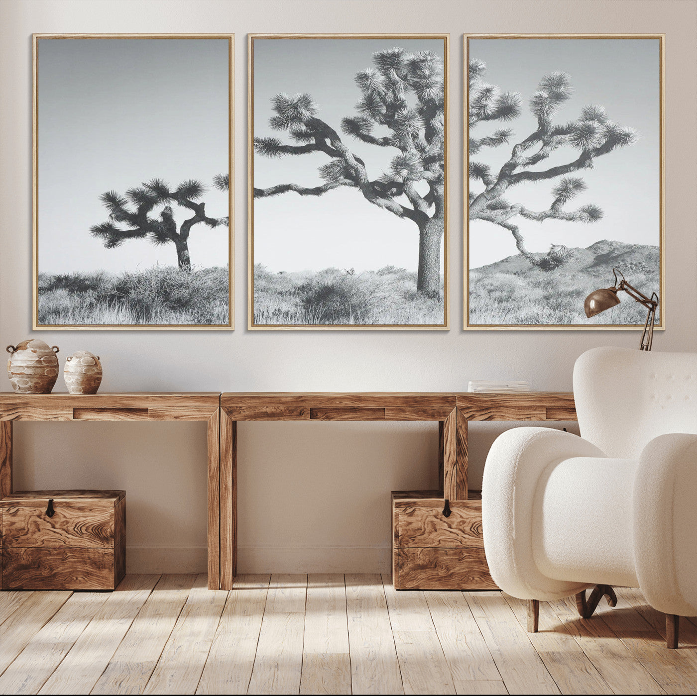 29996209-MGV-CV-36X24-Joshua Tree Art Wall Art Canvas Print, Framed Black White Landscape Art Picture Print, Desert Tree Decor Perfect Southwestern Boho