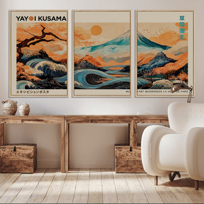 22373530-MGV-CV-36X24-Japanese Mt Fuji Wave Art Print – Ukiyo e Inspired Sun & Cherry Blossom Poster, Traditional Asian Landscape Painting, Modern