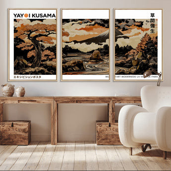 96372548-MGV-CV-36X24-Japanese Landscape Wall Art Print – Mt. Fuji Poster with Bonsai Tree & River, Ukiyo-e Inspired Modern Japanese Artwork, Autumn