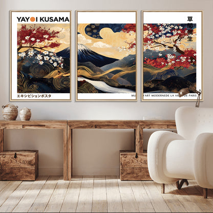 66243961-MGV-CV-36X24-Mount Fuji Japanese Wall Art – Golden Abstract Landscape Canvas Print, Cherry Blossom Painting, Modern Oriental Zen Home Decor
