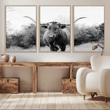 97280319-MGV-CV-36X24-Longhorn Photography Wall Art Canvas Print, Framed Western Cow Decor Art Picture Print, Texas Ranch Style Perfect Rustic Farmhouse