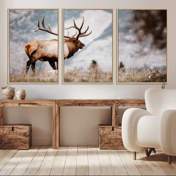 70489411-MGV-CV-36X24-Elk Photography Wall Art Canvas Print, Framed Mountain Wildlife Art Picture Print, Rustic Nature Decor Perfect Rustic Lodge Decor
