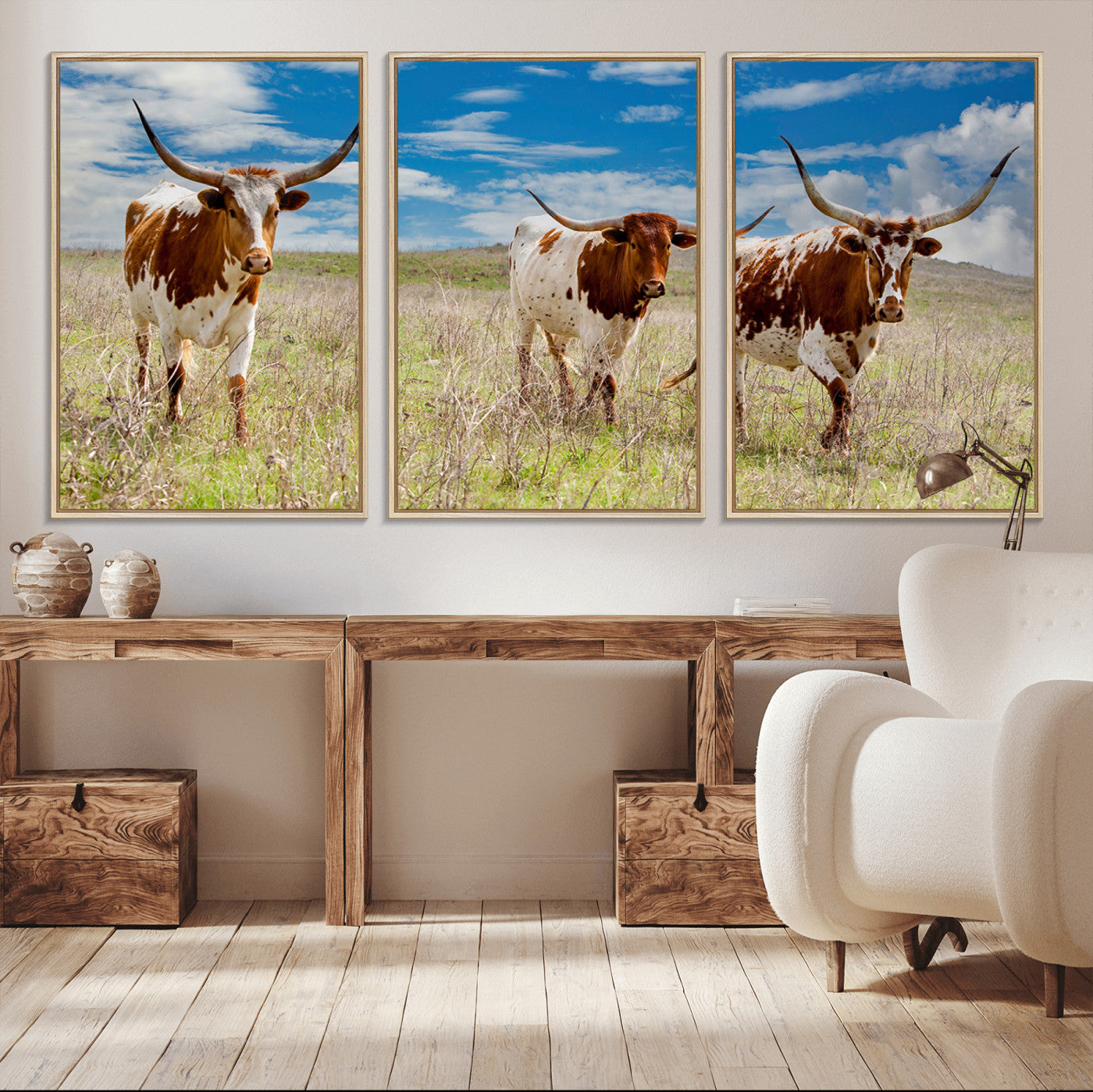 58099948-MGV-CV-36X24-Texas Longhorn Wall Art Canvas Print, Framed Western Decor Art Picture Print, Rustic Farmhouse Perfect Western Farmhouse Decor