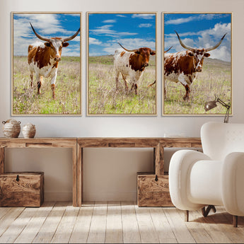 58099948-MGV-CV-36X24-Texas Longhorn Wall Art Canvas Print, Framed Western Decor Art Picture Print, Rustic Farmhouse Perfect Western Farmhouse Decor